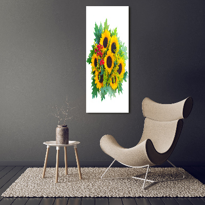 Quadro vetro acrilico verticale Un mazzo di girasoli