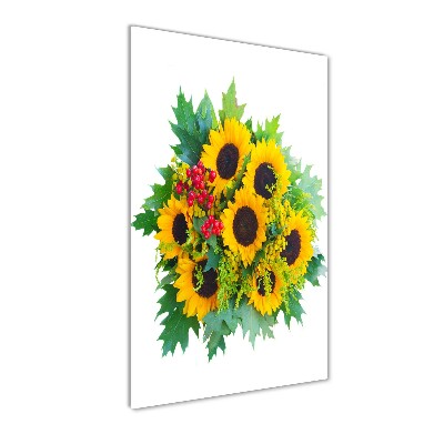 Quadro vetro acrilico verticale Un mazzo di girasoli