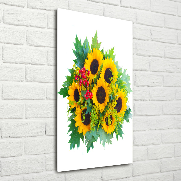 Quadro vetro acrilico verticale Un mazzo di girasoli