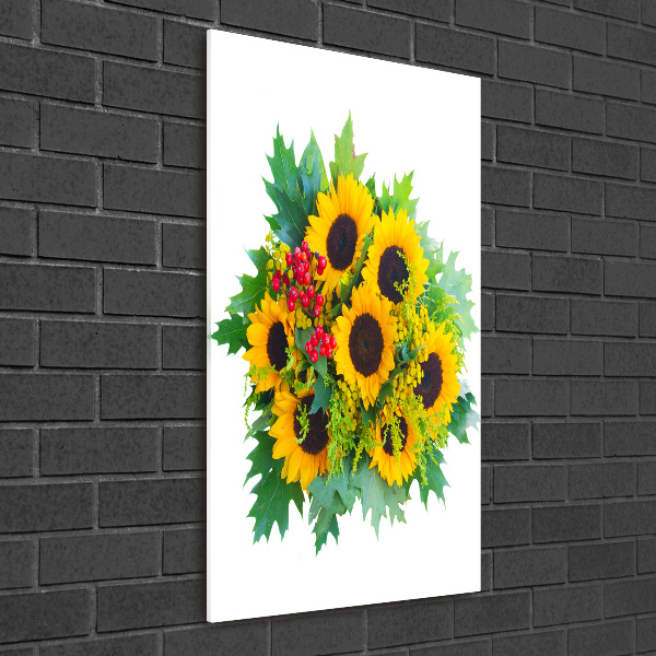 Quadro vetro acrilico verticale Un mazzo di girasoli