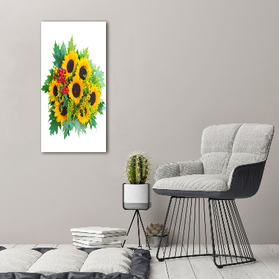 Quadro vetro acrilico verticale Un mazzo di girasoli
