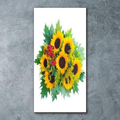 Quadro vetro acrilico verticale Un mazzo di girasoli