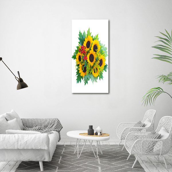 Quadro vetro acrilico verticale Un mazzo di girasoli
