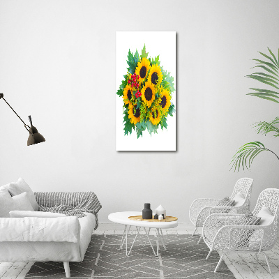 Quadro vetro acrilico verticale Un mazzo di girasoli