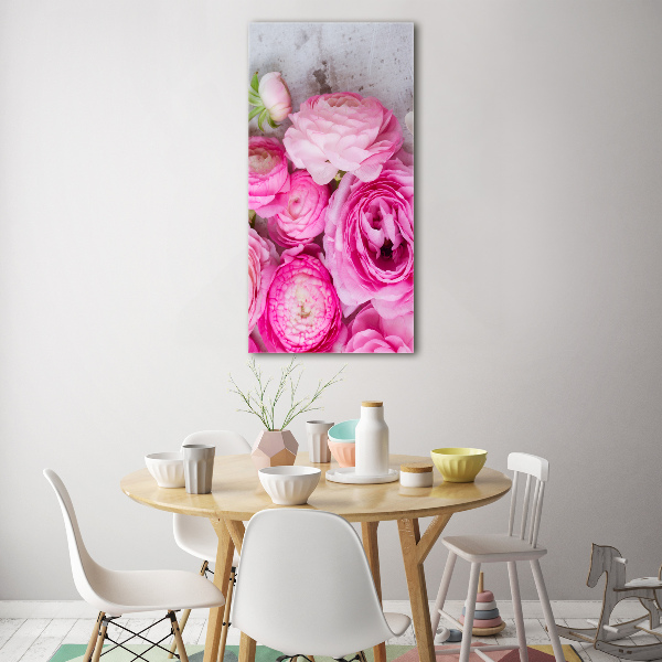 Quadro in vetro acrilico verticale Ranuncoli rosa