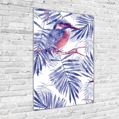 Quadro acrilico verticale Foglie di palma e un uccello