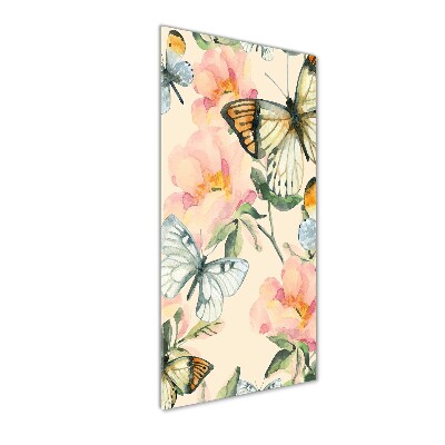 Quadro in vetro acrilico verticale Rose e farfalle