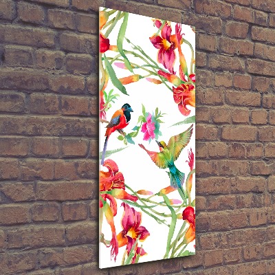 Quadro vetro acrilico verticale Uccelli e fiori