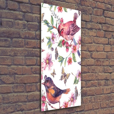 Quadro in vetro acrilico verticale Uccelli, farfalle, fiori