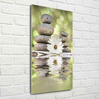 Quadro stampa su vetro acrilico verticale Pietre e fiori