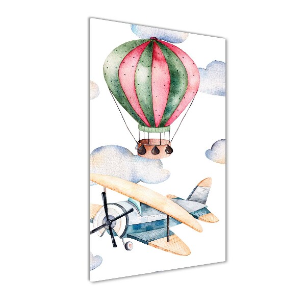 Quadro stampa su vetro acrilico verticale Palloncini e aeroplani