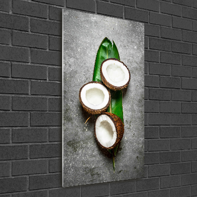 Quadro acrilico verticale Cocco su una foglia