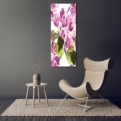 Quadro in vetro acrilico verticale Fiori viola