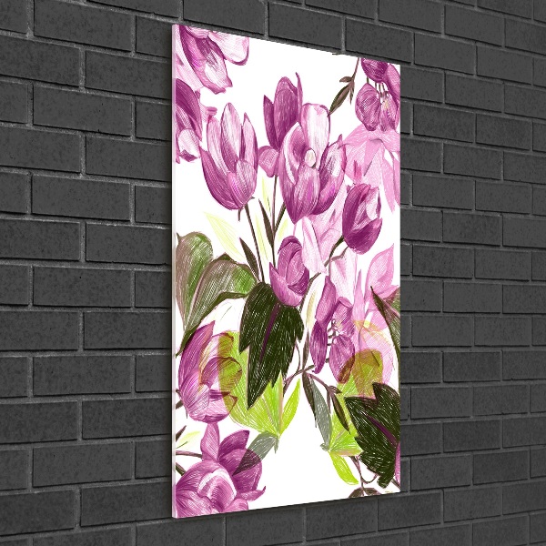 Quadro in vetro acrilico verticale Fiori viola