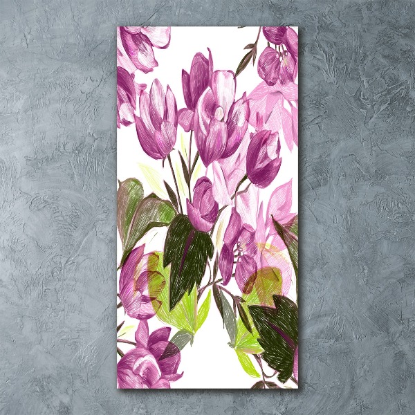 Quadro in vetro acrilico verticale Fiori viola