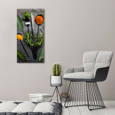 Quadro in vetro acrilico verticale Posate e spezie