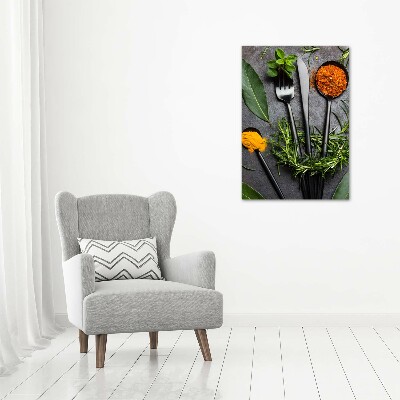 Quadro in vetro acrilico verticale Posate e spezie
