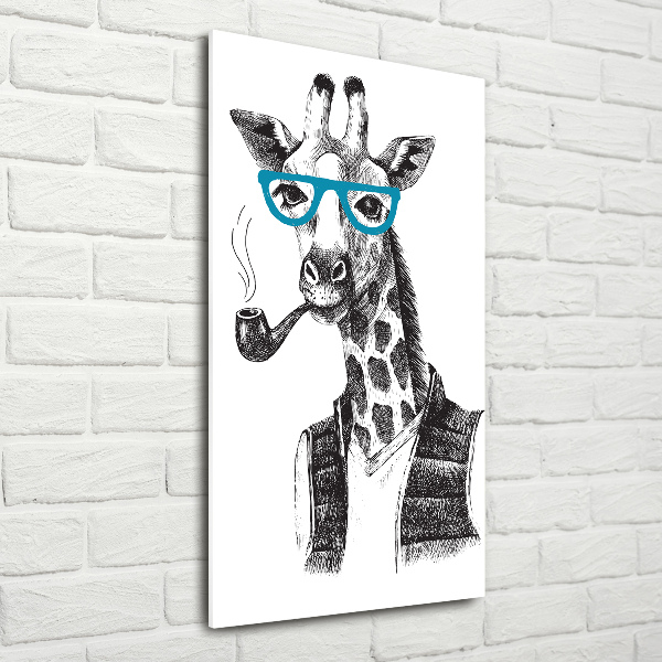 Quadro in vetro acrilico verticale Giraffe con gli occhiali