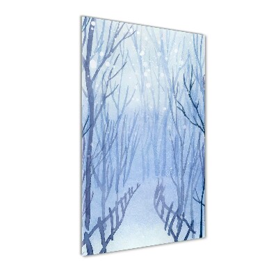 Quadro acrilico verticale Foresta in inverno