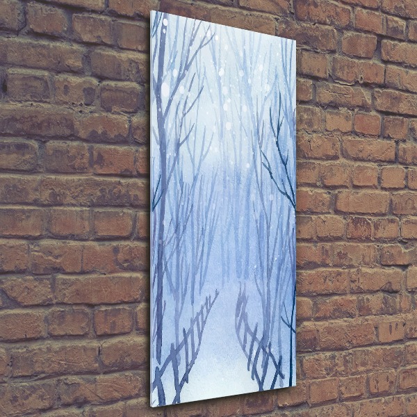 Quadro acrilico verticale Foresta in inverno