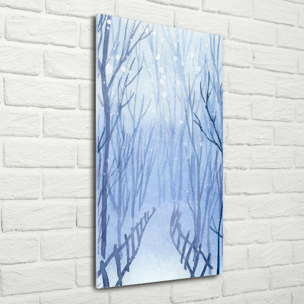 Quadro acrilico verticale Foresta in inverno