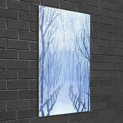 Quadro acrilico verticale Foresta in inverno