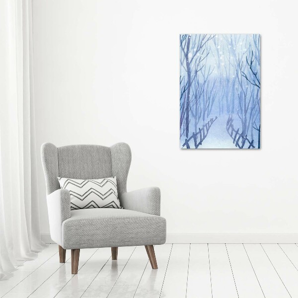 Quadro acrilico verticale Foresta in inverno