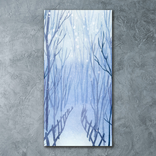 Quadro acrilico verticale Foresta in inverno