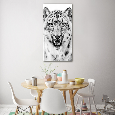 Quadro stampa su vetro acrilico verticale Leopardo delle nevi