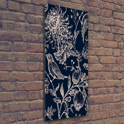 Quadro stampa su vetro acrilico verticale Fiori e uccelli