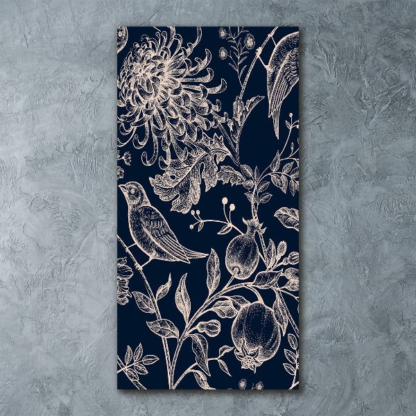 Quadro stampa su vetro acrilico verticale Fiori e uccelli