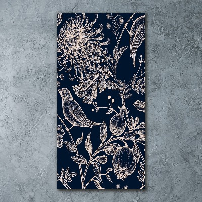 Quadro stampa su vetro acrilico verticale Fiori e uccelli