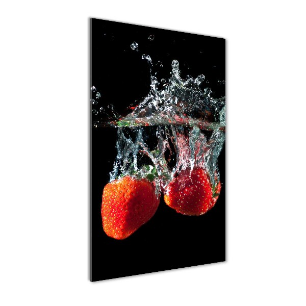 Quadro stampa su vetro acrilico verticale Fragole sott'acqua