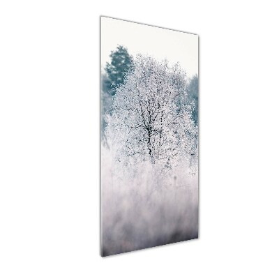 Quadro acrilico verticale Foresta in inverno