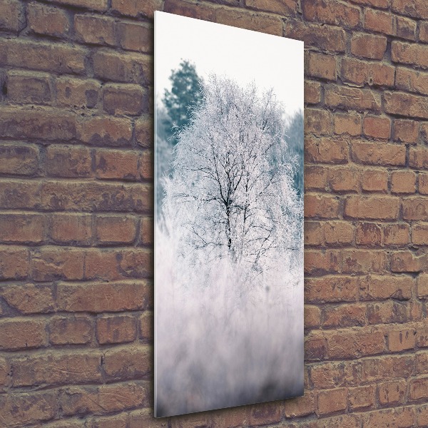 Quadro acrilico verticale Foresta in inverno