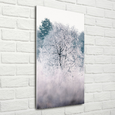 Quadro acrilico verticale Foresta in inverno