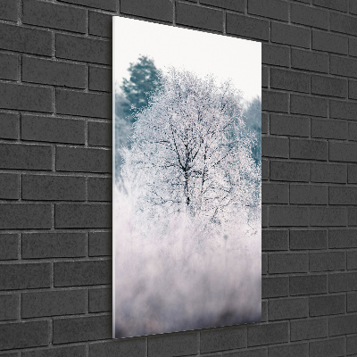 Quadro acrilico verticale Foresta in inverno