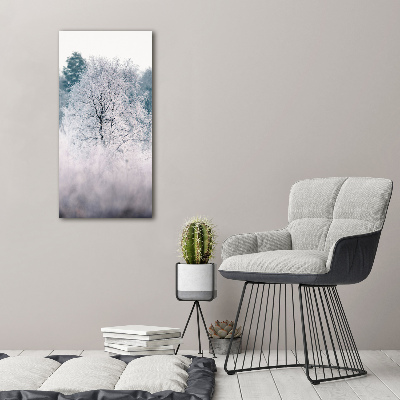 Quadro acrilico verticale Foresta in inverno