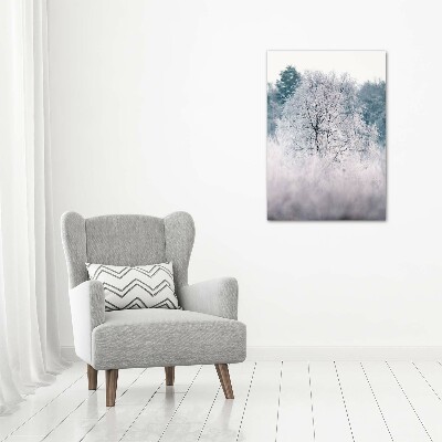Quadro acrilico verticale Foresta in inverno