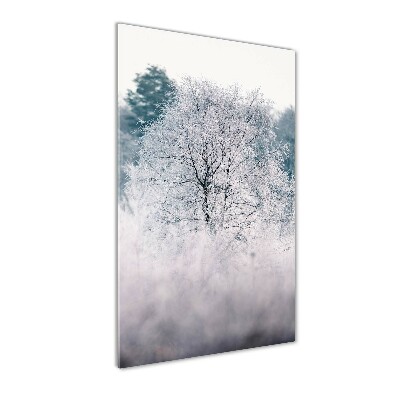 Quadro acrilico verticale Foresta in inverno