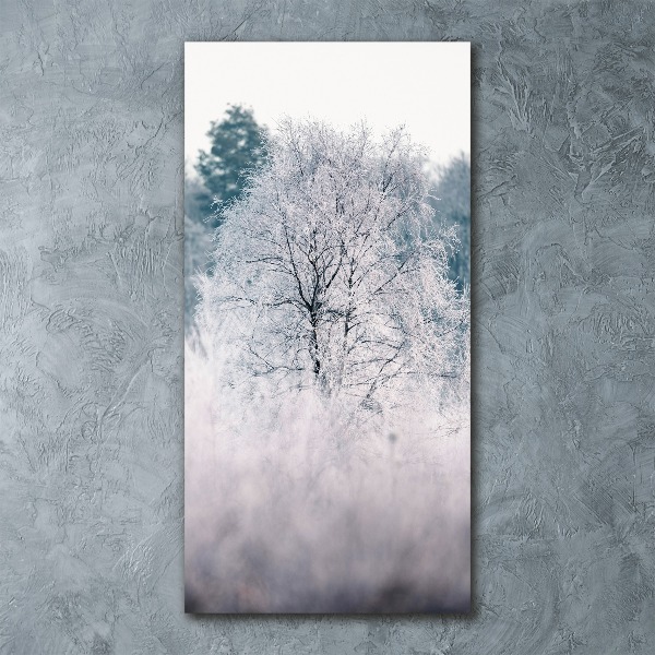 Quadro acrilico verticale Foresta in inverno