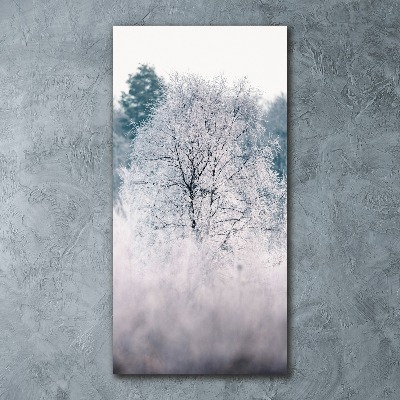 Quadro acrilico verticale Foresta in inverno