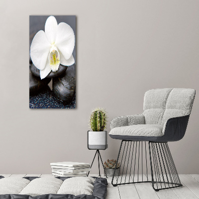 Quadro acrilico verticale Orchidea e pietre