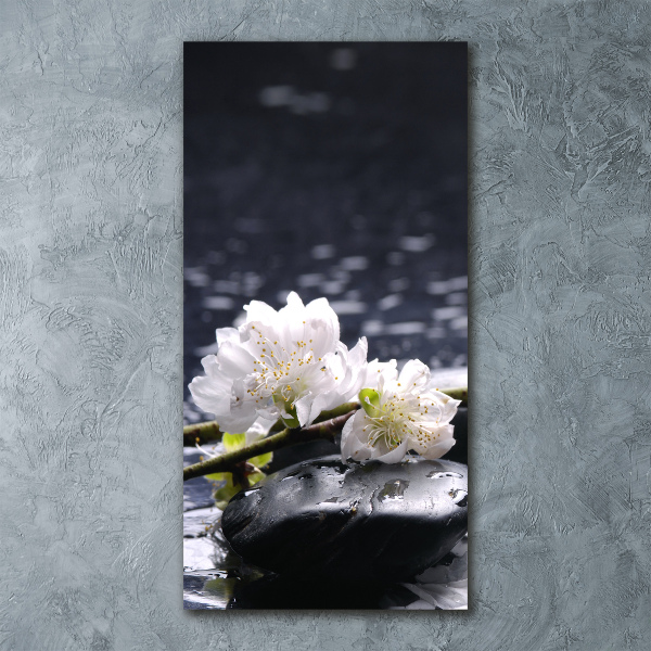 Quadro vetro acrilico verticale Fiori e pietre