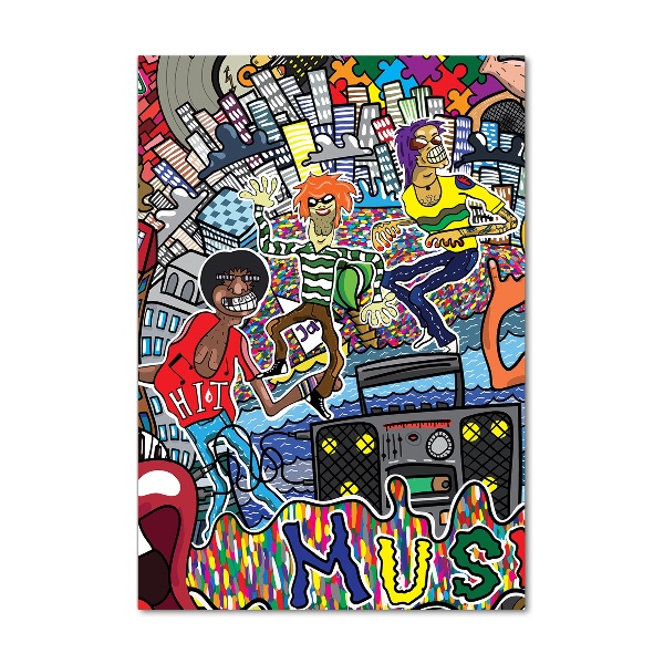 Quadro stampa su vetro acrilico verticale Collage musicale