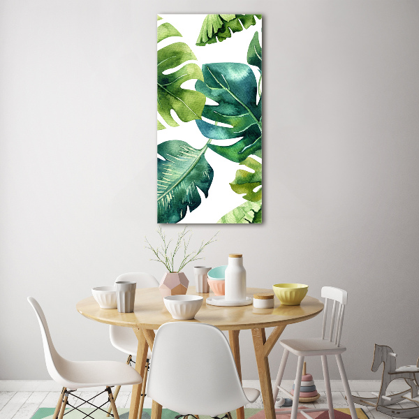 Quadro in vetro acrilico verticale Foglie tropicali