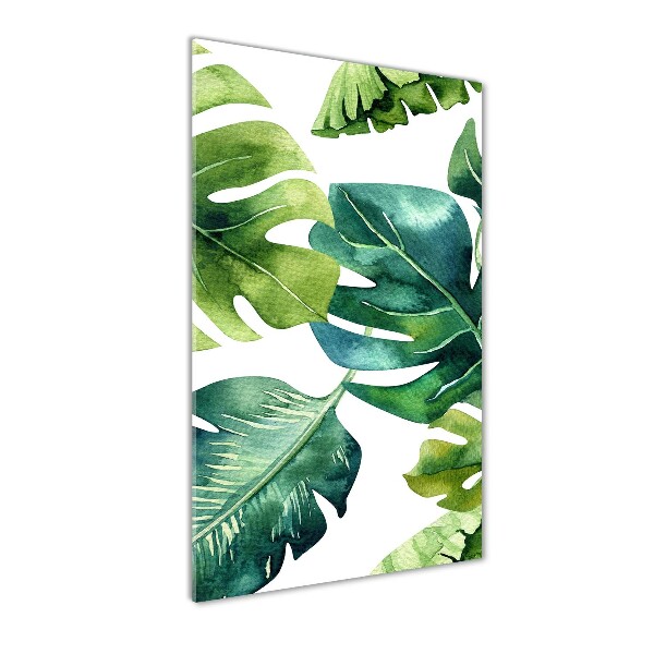 Quadro in vetro acrilico verticale Foglie tropicali