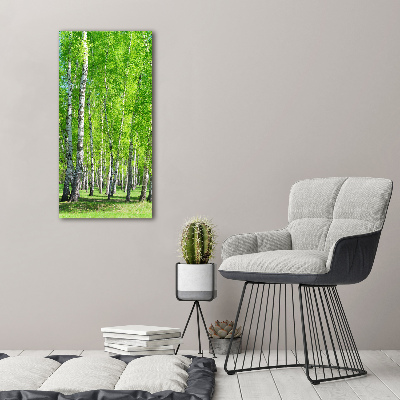 Quadro vetro acrilico verticale Foresta di betulle