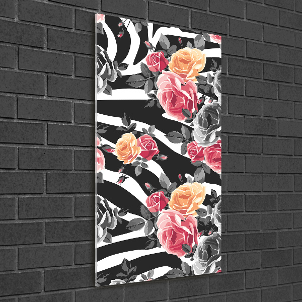 Quadro in vetro acrilico verticale Rose zebrate