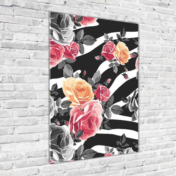 Quadro in vetro acrilico verticale Rose zebrate